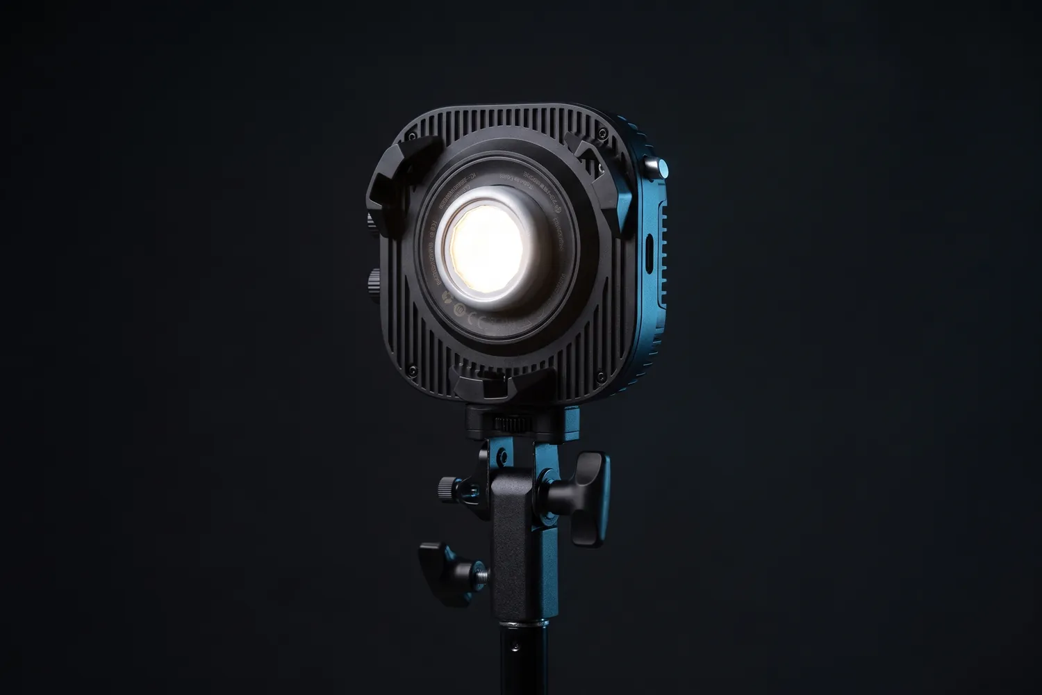 amaran Halo 100x COB light glowing on a stand