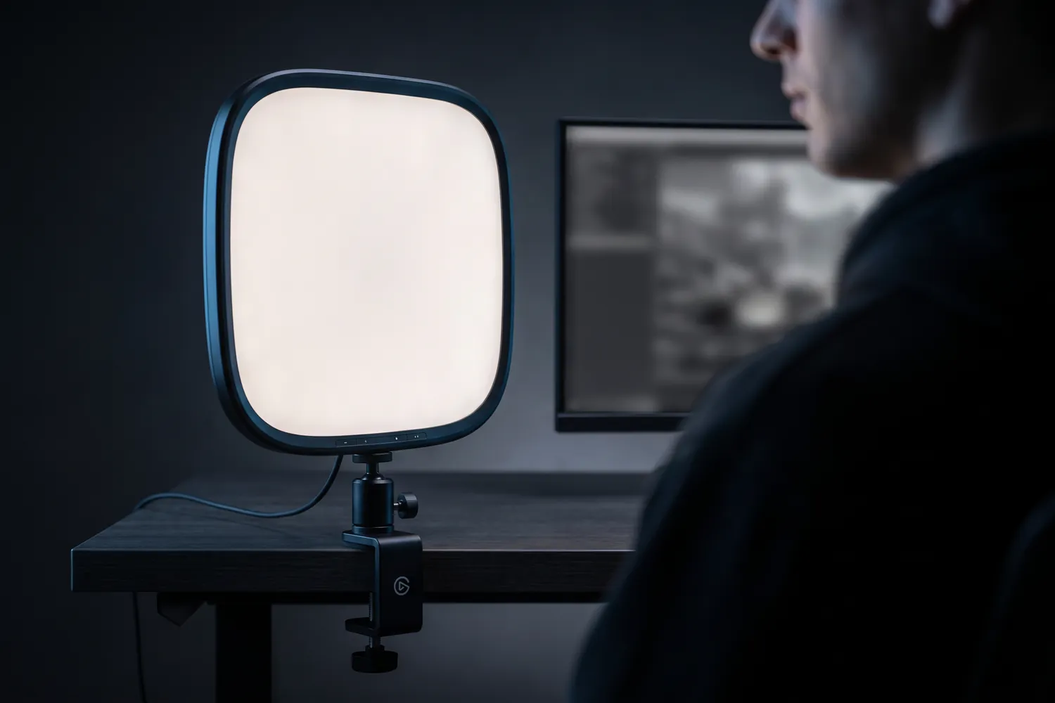 Elgato Key Light Air lighting a streamer in front of a monitor