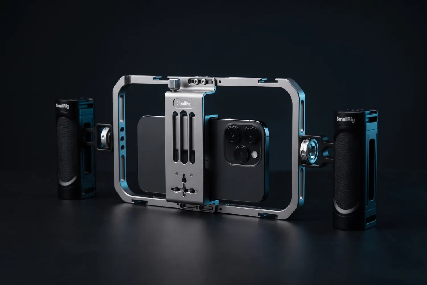 SmallRig phone cage with a phone and two side handles