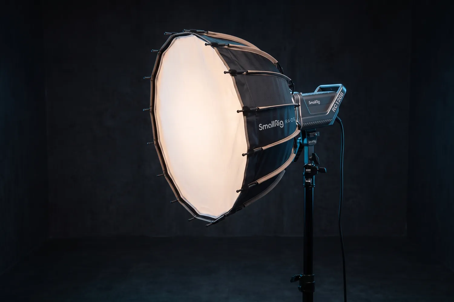 SmallRig RA-D55 parabolic softbox on a light, glowing