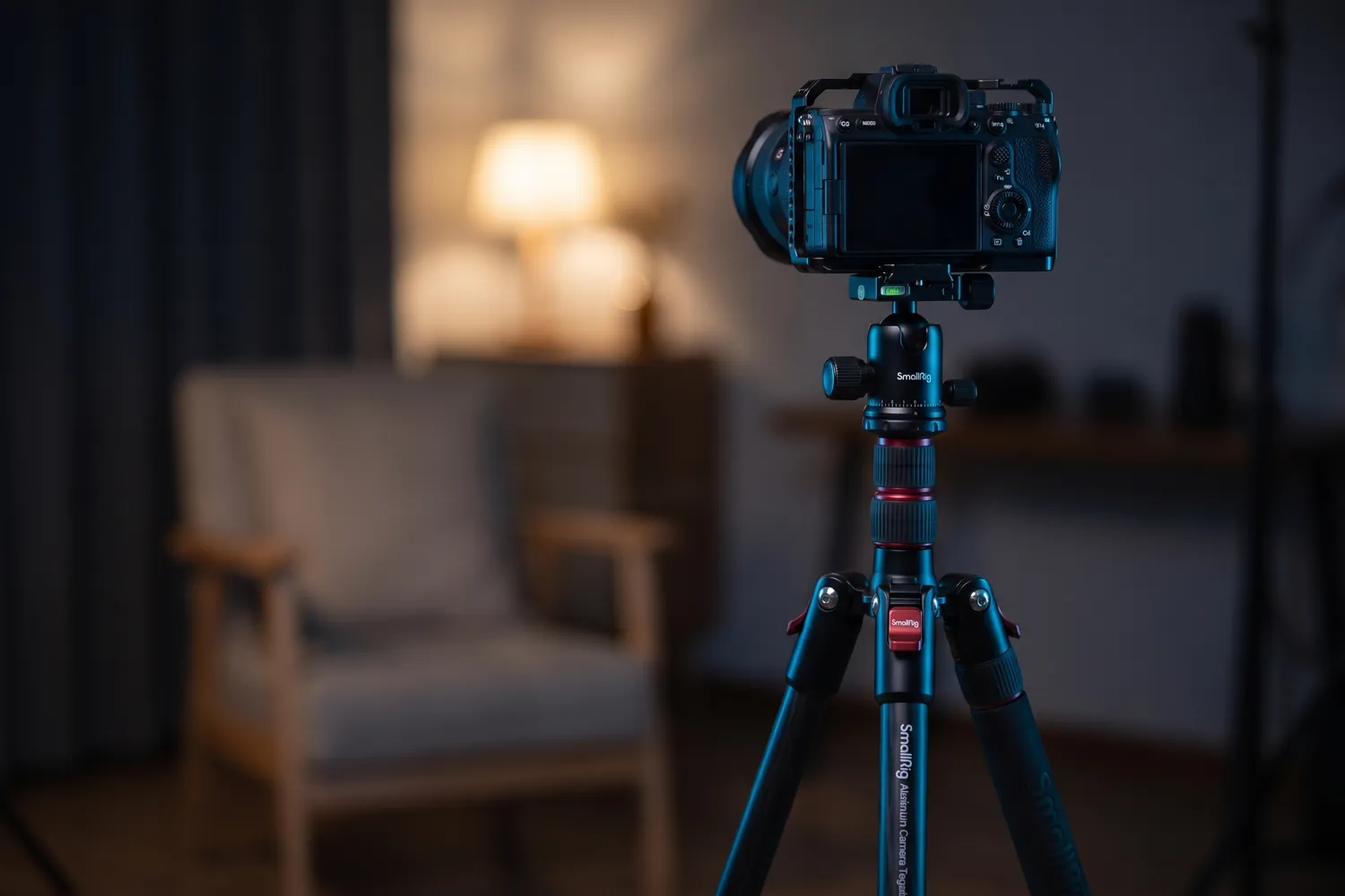 SmallRig CT-10 holding a camera for a talking-head video in a home studio