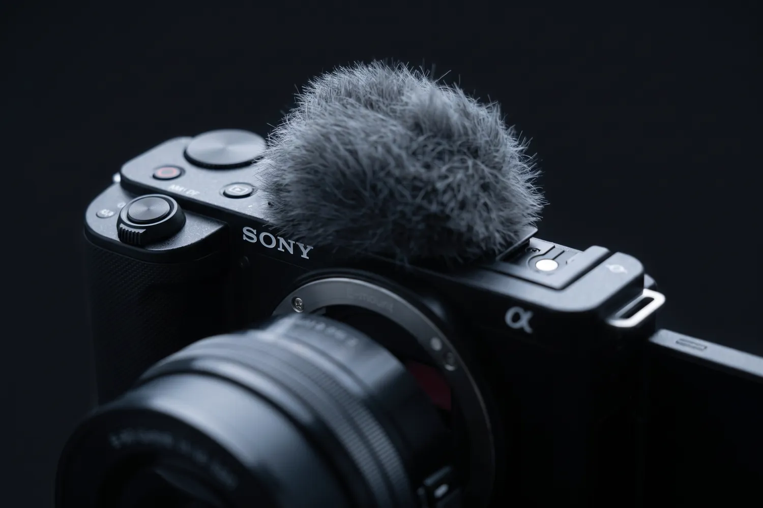 Close-up of the Sony ZV-E10 II's top controls and windscreen